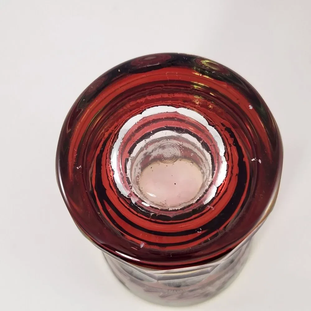 Bohemian Ruby Red Cut to Clear Goblet Glass Stag Deer Elk Hunting Cup Czech Vase